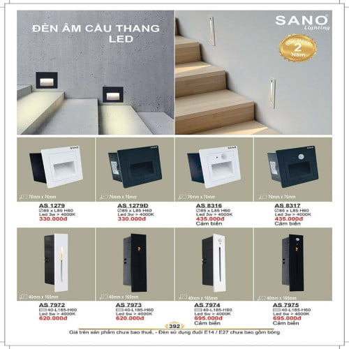 Đèn âm cầu thang Sano Lighting AS 1279, AS 1279Đ, AS 8316, AS 8317, AS 7972, AS 7973, AS 7974, AS 7975