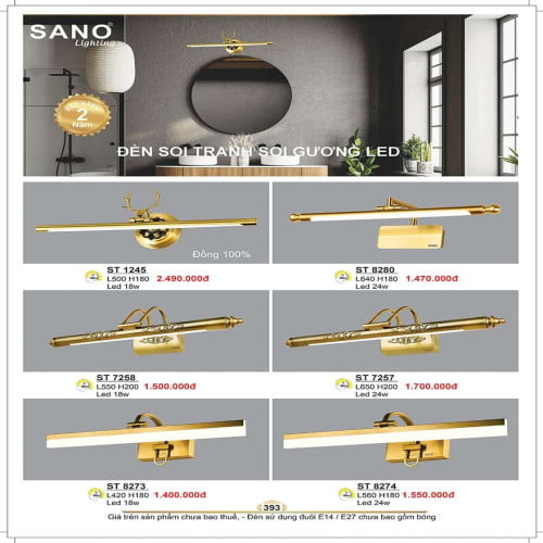 Đèn soi gương & tranh Sano Lighting ST 1245, ST 8280, ST 7258, ST 7257, ST 8273, ST 8274