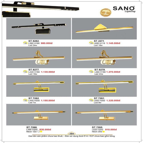 Đèn soi gương & tranh Sano Lighting ST 8282, ST 2271, ST 8277, ST 8278, ST 7262, ST 7261, ST 7266, ST 7265