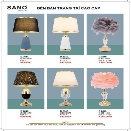 Đèn bàn Sano Lighting B 2844, B 2845, B 2848, B 2846, B 2847, B 2849