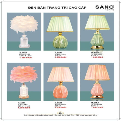 Đèn bàn Sano Lighting B 2850, B 6849, B 6850, B 2851, B 6851, B 6852