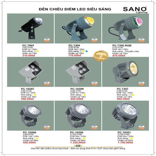 Đèn chiếu điểm led Sano Lighting PC 7969, PC 7306, PC 7306 RGB, PC 10297, PC 10298, PC 7307, PC 10299, PC 10300, PC 10301