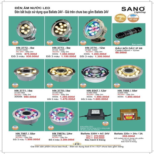 Đèn âm nước led Sano Lighting HN 3772, HN 3773, HN 3774, HN 3771, HN 3770, HN 6547, HN 7986, HN 7987, HN 7987A