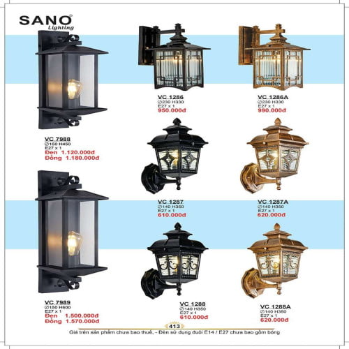 Đèn vách Sano Lighting VC 7988, VC 7989, VC 1286, VC 1286A, VC 1287, VC 1287A, VC 1288, VC 1288A