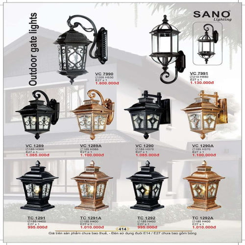 Đèn vách Sano Lighting VC 7990, VC 7991, VC 1289, VC 1289A, VC 1290, VC 1290A, TC 1291, TC 1291A, TC 1292, TC 1292A