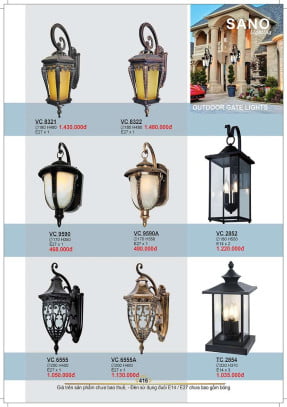 Đèn vách Sano Lighting VC 8321, VC 8322, VC 9590, VC 9590A, VC 2852, VC 6555, VC 6555A, VC 2854