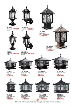 Đèn trụ Sano Lighting VC 9591, VC 9591A, VC 9601, VC 9601A, TC 9603, TC 9603A, TC 9613, TC 9613A, TC 9613B, TC 9613C, TC 9607, TC 9607A, TC 9607B, TC 9607C