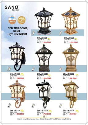 Đèn năng lượng mặt trời Sano Lighting SOLAR 8325, SOLAR 8326, SOLAR 8323, SOLAR 10304, SOLAR 10305, SOLAR 8324, SOLAR 10306, SOLAR 10307