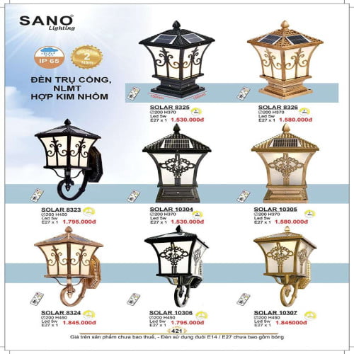 Đèn năng lượng mặt trời Sano Lighting SOLAR 8325, SOLAR 8326, SOLAR 8323, SOLAR 10304, SOLAR 10305, SOLAR 8324, SOLAR 10306, SOLAR 10307