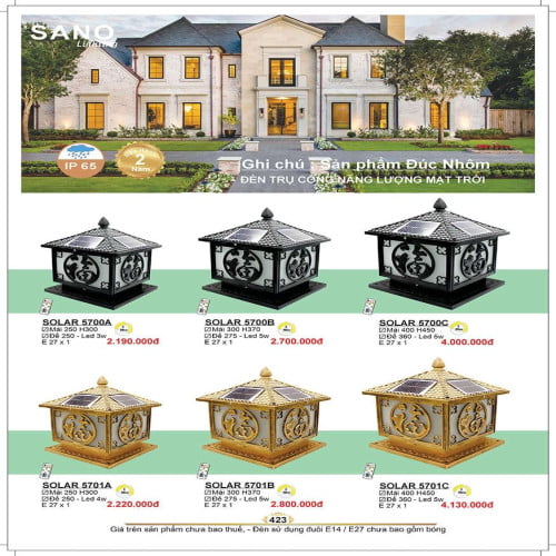 Đèn năng lượng mặt trời Sano Lighting SOLAR 5700A, SOLAR 5700B, SOLAR 5700C, SOLAR 5701A, SOLAR 5701B, SOLAR 5701C