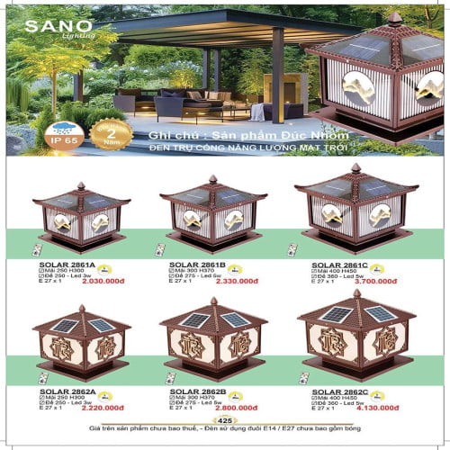 Đèn năng lượng mặt trời Sano Lighting SOLAR 2861A, SOLAR 2861B, SOLAR 2861C, 2862A, SOLAR 2862B, SOLAR 2862C