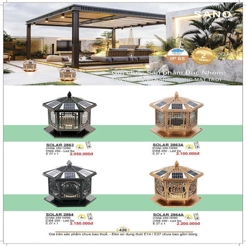 Đèn năng lượng mặt trời Sano Lighting SOLAR 2863, SOLAR 2863A, SOLAR 2864, SOLAR 2864A