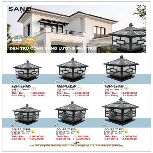 Đèn năng lượng mặt trời Sano Lighting SOLAR 2312A, SOLAR 2312B, SOLAR 2312C, SOLAR 2313A, SOLAR 2313B, SOLAR 2313C