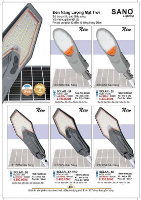 Đèn năng lượng mặt trời Sano Lighting SOLAR - 54, SOLAR - 55, SOLAR - 56, SOLAR - 57 PRO, SOLAR - 58