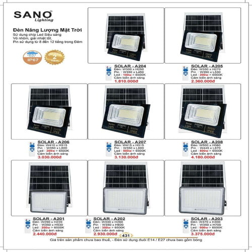 Đèn năng lượng mặt trời Sano Lighting SOLAR - A204, SOLAR - A205, SOLAR - A206, SOLAR - A207, SOLAR - A208, SOLAR - A201, SOLAR - A202, SOLAR - A203