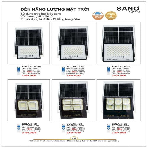 Đèn năng lượng mặt trời Sano Lighting SOLAR - A209, SOLAR - A210, SOLAR - A211, SOLAR - 37, SOLAR - 38, SOLAR - 39