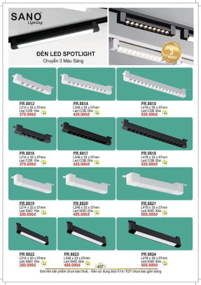 Đèn led spot light Sano Lighting PR 8813, PR 8814, PR 8815, PR 8816, PR 8817, PR 8818, PR 8819, PR 8820, PR 8821, PR 8822, PR 8823, PR 8824