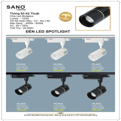 Đèn led spot light Sano Lighting PR 8825, PR 8826, PR 8827, PR 8828, PR 8829, PR 8830