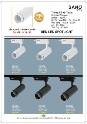 Đèn led spot light Sano Lighting PR 8831, PR 8832, PR 8833, PR 8834, PR 8835, PR 8836