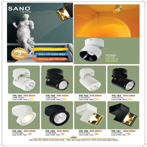 Đèn led spot light Sano Lighting PR 8837, PR 181, PR 180, PR 182, PR 183, PR 184, PR 185, PR 186, PR 187
