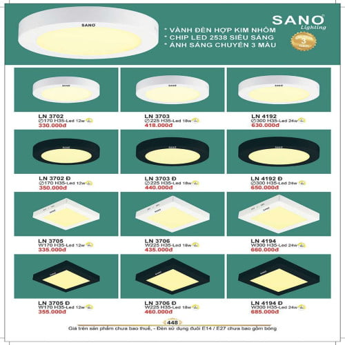Đèn led ốp nổi Sano Lighting LN 3702, LN 3703, LN 4192, LN 3702 Đ, LN 3703 Đ, LN 4192 Đ, LN 3705, LN 3706, LN 4194, LN 3705 Đ, LN 3706 Đ, LN 4194 Đ