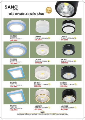 Đèn led ốp nổi Sano Lighting LN 6282, LN 8838, LN 8839, LN 6283, LN 8840, LN 8841, LN 6284, LN 8842, LN 8843, LN 6285, LN 7307T, LN 7307Đ