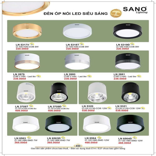 Đèn led ốp nổi Sano Lighting LN 5317V, LN 5318T, LN 5319Đ, LN 2879, LN 2880, LN 2881, LN 3709T, LN 3709Đ, LN 5320, LN 5321, LN 6563, LN 6563Đ, LN 6564, LN 6564Đ