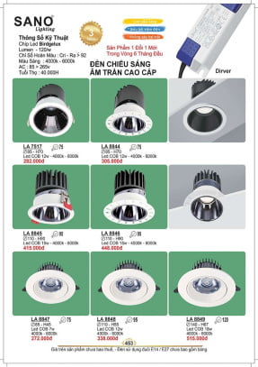 Đèn led âm trần Sano Lighting LA 7517, LA 8844, LA 8845, LA 8846, LA 8847, LA 8848, LA 8849