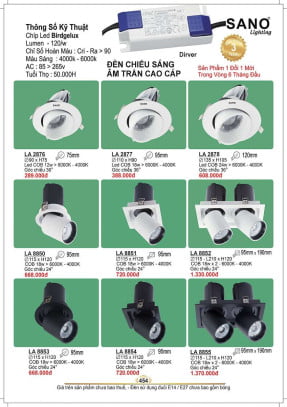 Đèn led âm trần Sano Lighting LA 2876, LA 2877, LA 2878, LA 8850, LA 8851, LA 8852, LA 8853, LA 8854, LA 8855