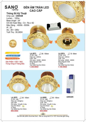 Đèn led âm trần Sano Lighting LA 2873, LA 2874, LA 2875, LA 8856