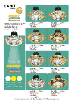 Đèn led âm trần Sano Lighting LA 2324, LA 2325, LA 2326, LA 2327, LA 2328, LA 2329, LA 2330, LA 2331