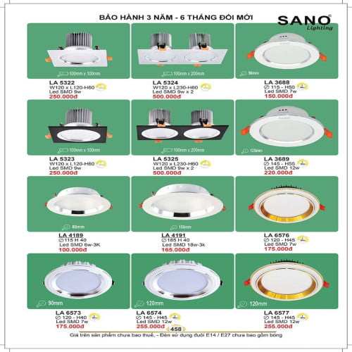Đèn led âm trần Sano Lighting LA 5322, LA 5324, LA 3688, LA 5323, LA 5325, LA 3689, LA 4189, LA 4191, LA 6576, LA 6573, LA 6574, LA 6577