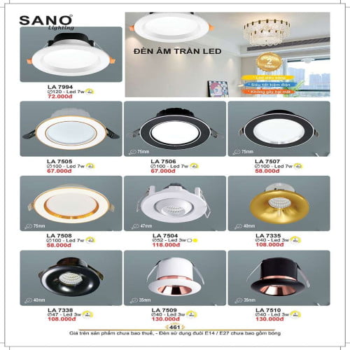 Đèn led âm trần Sano Lighting LA 7994, LA 7505, LA 7506, LA 7507, LA 7508, LA 7504, LA 7335, LA 7338, LA 7509, LA 7510