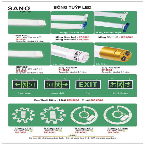 Bóng tuýp led, đèn thoát hiểm, vỉ led Sano Lighting