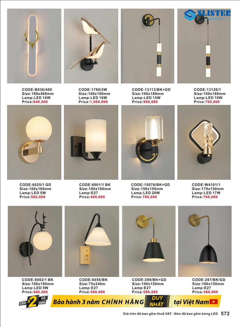 Catalogue đèn trang trí Slister Lighting