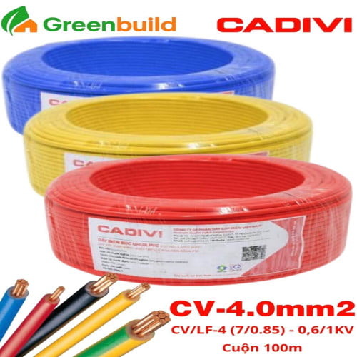 Dây cáp điện Cadivi CV4.0 màu đỏ / vàng / xanh