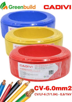 Dây cáp điện Cadivi CV-6.0 màu đỏ / vàng / xanh