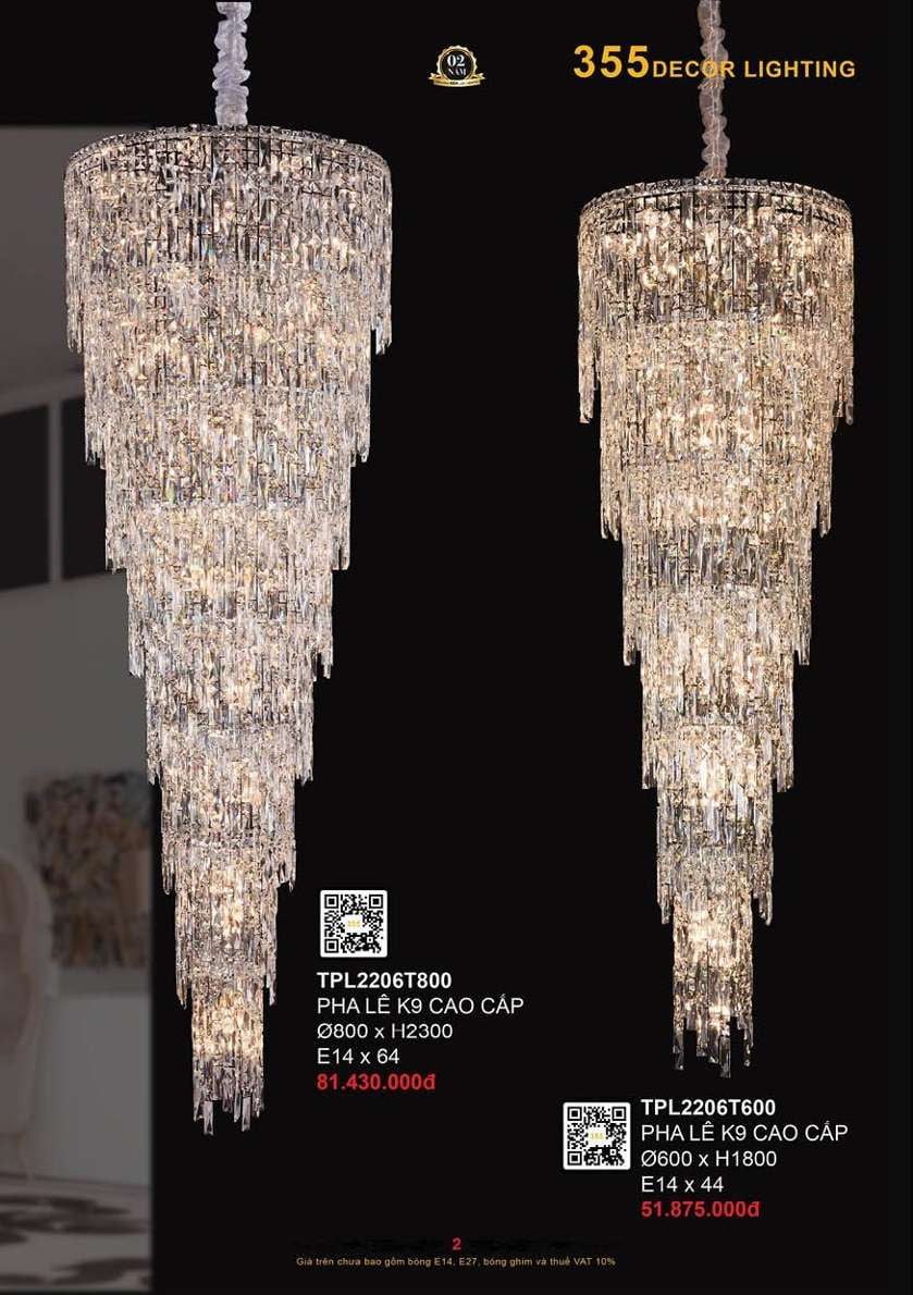 Đèn thả pha lê 355 Decor TPL2206T600, TPL2206T800