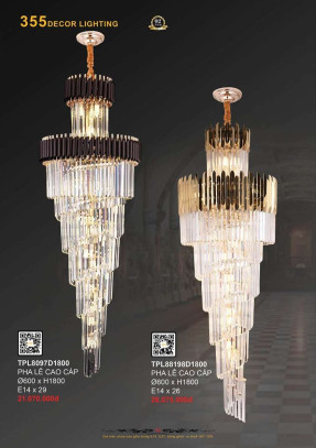 Đèn thả pha lê 355 Decor TPL8097D1800, TPL88198D1800