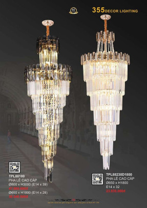 Đèn thả pha lê 355 Decor TPL88230D1800, TPL88180