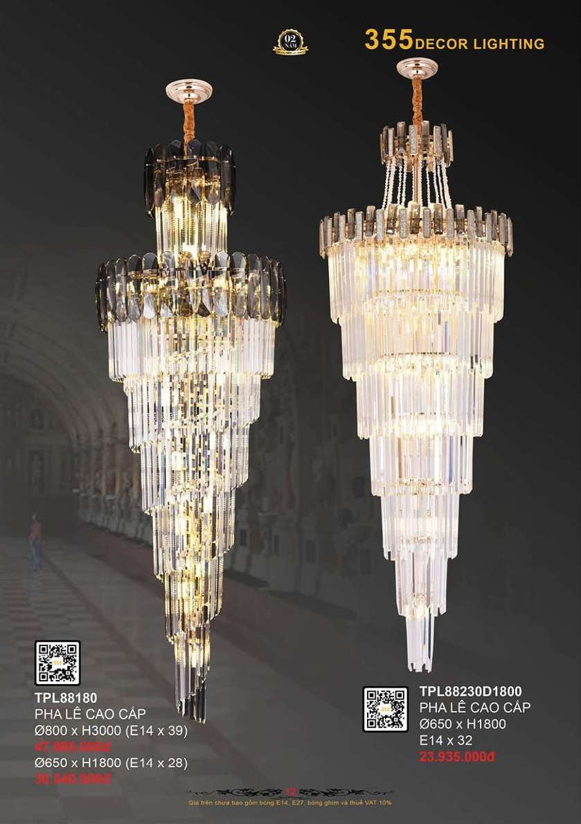 Đèn thả pha lê 355 Decor TPL88230D1800, TPL88180