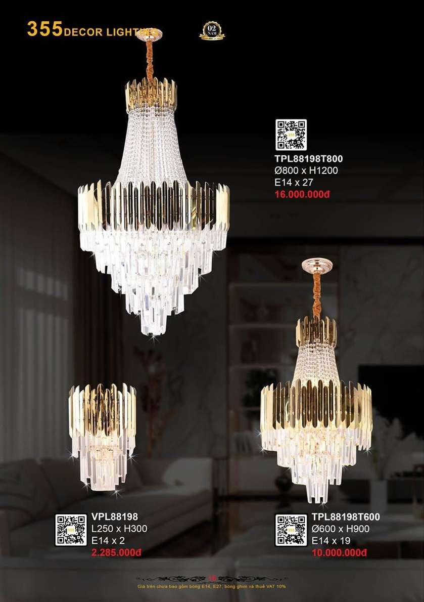 Đèn thả pha lê 355 Decor TPL88198T600, TPL88198T800, VPL88198