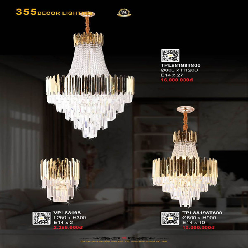 Đèn thả pha lê 355 Decor TPL88198T600, TPL88198T800, VPL88198