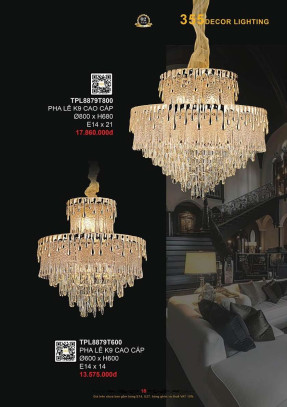 Đèn thả pha lê 355 Decor TPL8879T600, TPL8879T800