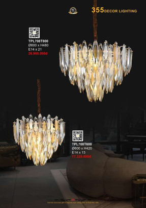 Đèn thả pha lê 355 Decor TPL708T600, TPL708T800
