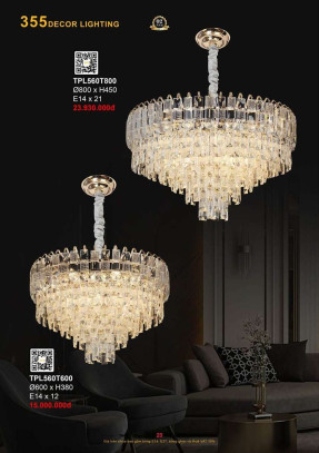 Đèn thả pha lê 355 Decor TPL560T600, TPL560T800
