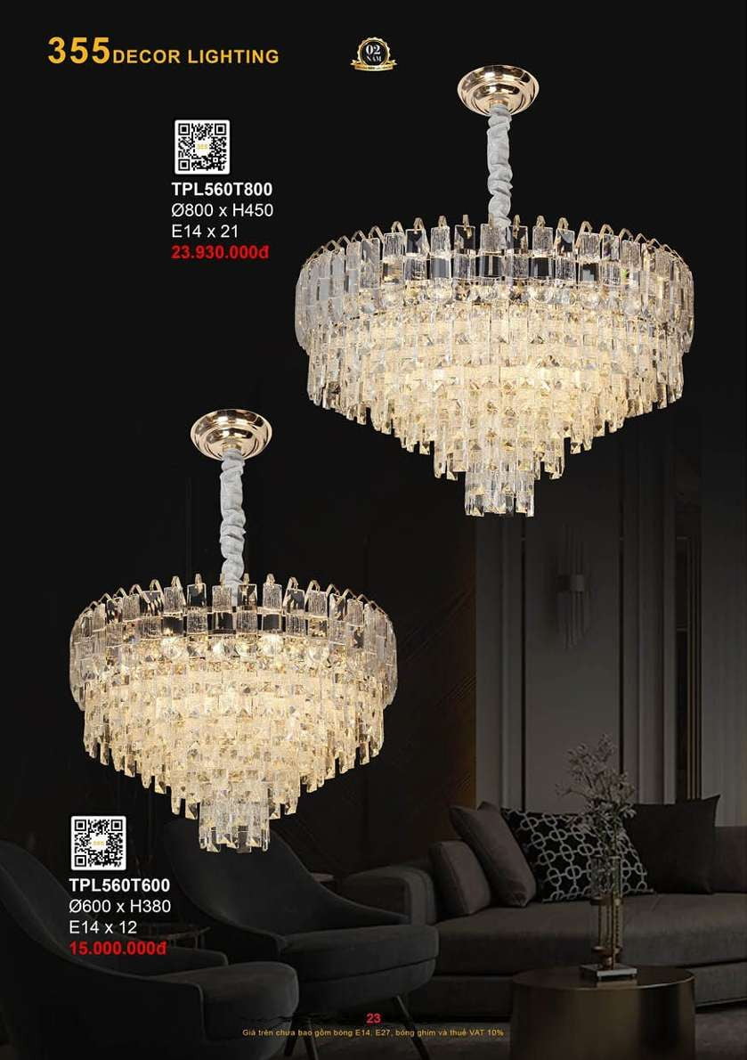 Đèn thả pha lê 355 Decor TPL560T600, TPL560T800