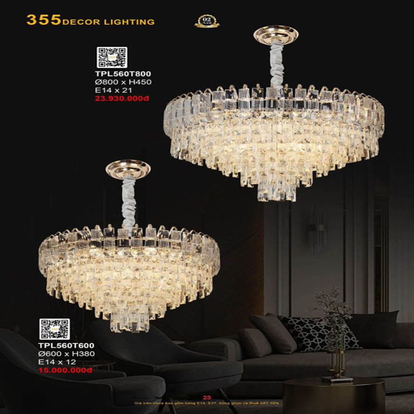 Đèn thả pha lê 355 Decor TPL560T600, TPL560T800