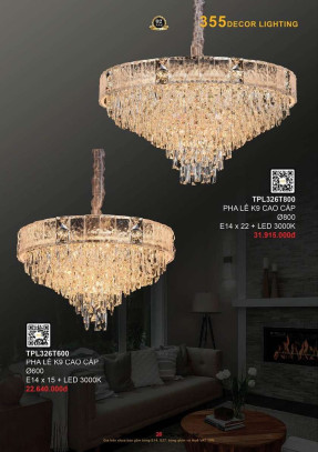 Đèn thả pha lê 355 Decor TPL326T600, TPL326T800