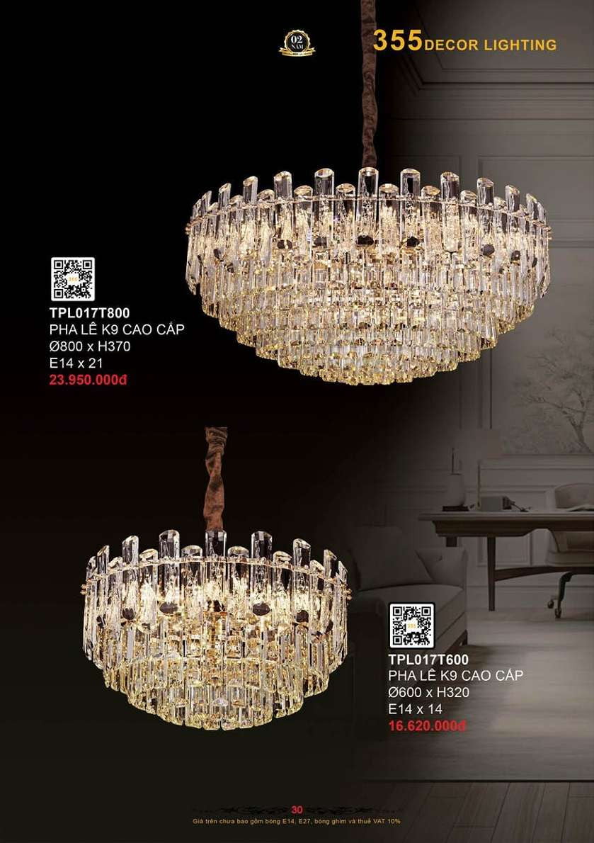 Đèn thả pha lê 355 Decor TPL017T600, TPL017T800